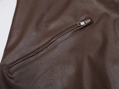 A sleek and stylish leather jacket made from premium New Zealand leather, featuring a smooth zipper closure for easy wear and a tailored fit.