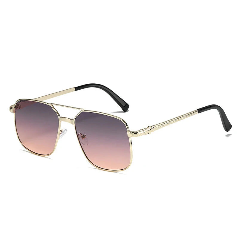 Stylish metal square frame sunglasses with yellow lenses and red gradient, providing UV protection and a trendy look for Kiwis.