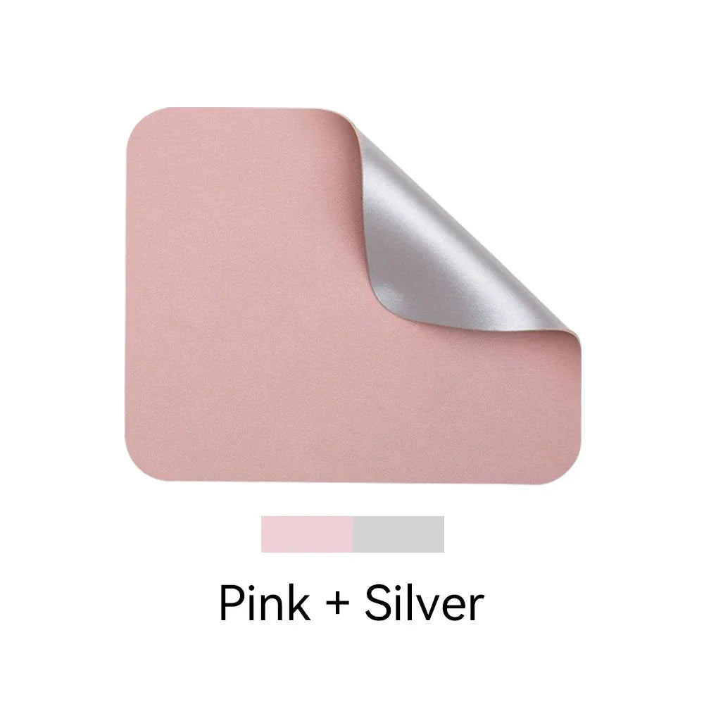 Colorful double-sided waterproof mouse pad with vibrant pink and silver design, perfect for enhancing Kiwi workspaces