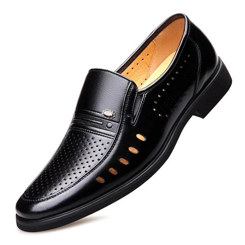 Stylish Kiwi men's business shoes with breathable hollow design and cushioned comfort