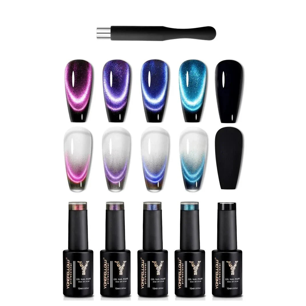 5-piece set of Dream Cat Magnetic Gel Nail Polish in captivating cat-eye colors, offering a salon-quality manicure at home.