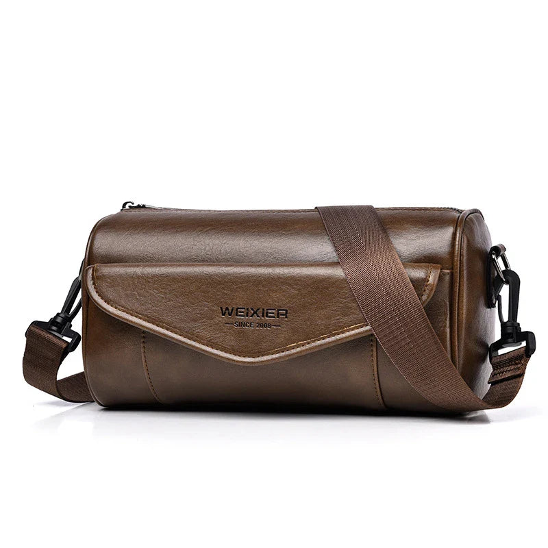 Versatile men's crossbody bag in black and brown colors with adjustable strap and multiple compartments for everyday use