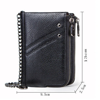 Premium cowhide leather coin purse with double-zipper closure, ideal for Kiwi blokes to organise their coins, cards, and other small essentials