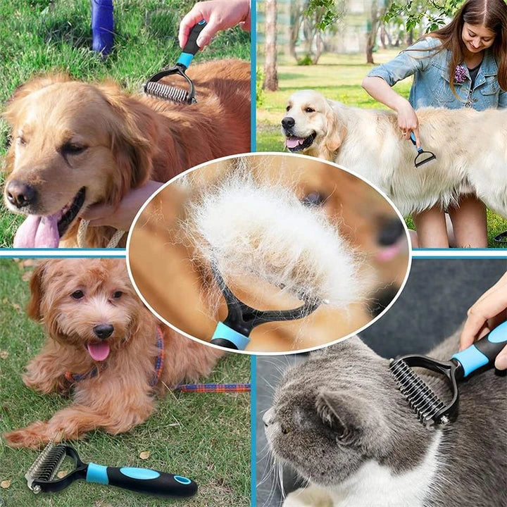 Professional stainless steel dog grooming comb with ergonomic design for removing loose hair, debris, and tangles from your pup's coat