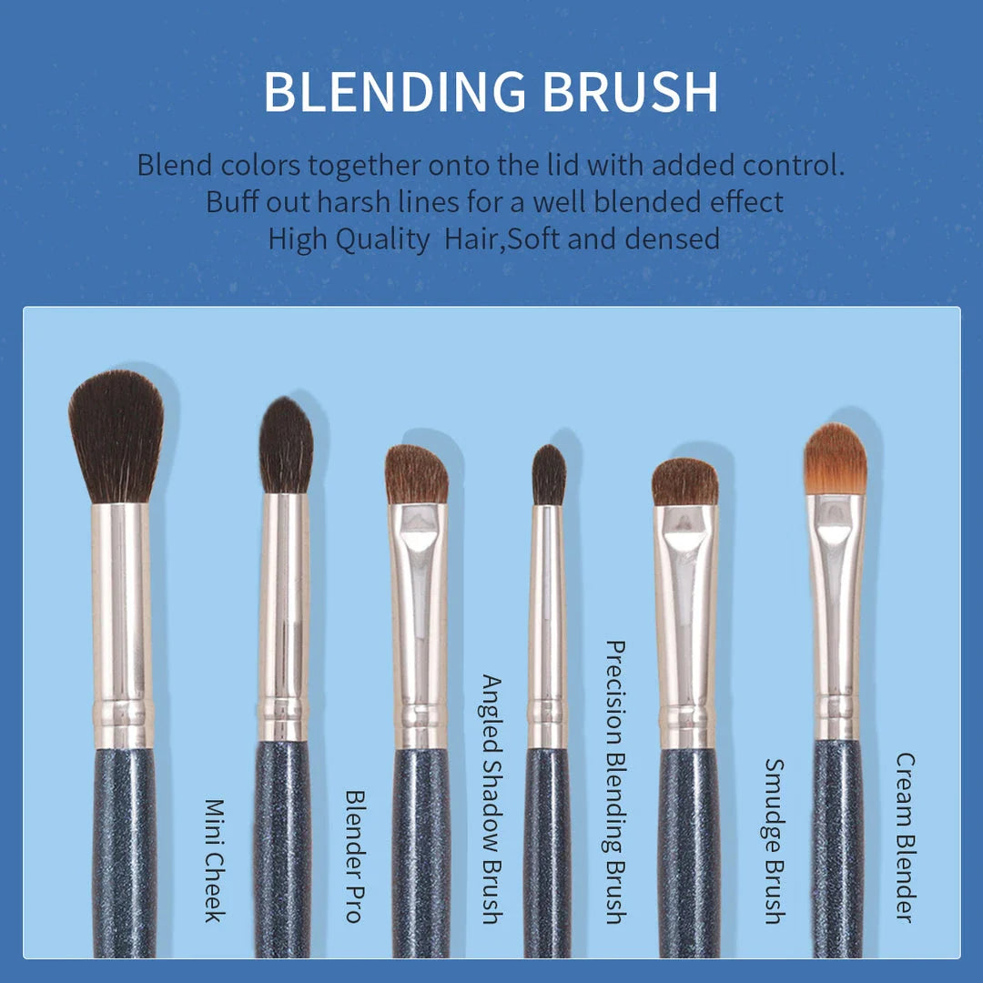 Premium 13-piece eye makeup brush set with a blend of natural and synthetic bristles for precise application of powders, liquids, and creams.