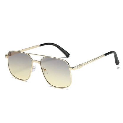 Stylish metal square frame sunglasses with yellow lenses and red gradient, providing UV protection and a trendy look for Kiwis.