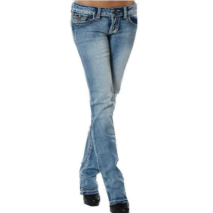 Trendha high-waisted women's jeans with hidden hip pocket in a variety of stylish colors