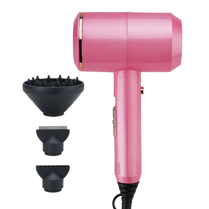 A pink professional hair dryer with cold and hot settings for salon-quality hair care at home