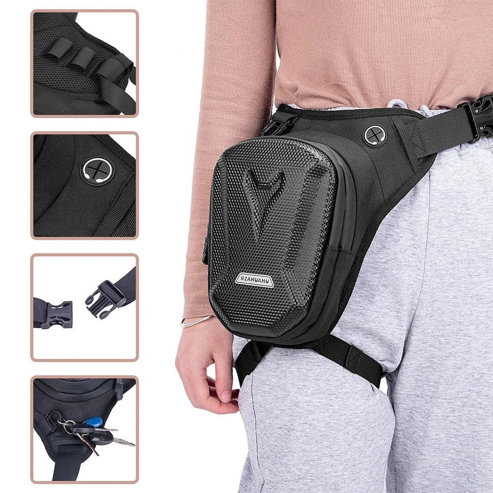 Waterproof motorcycle leg bag with adjustable design for secure storage and organization during rides