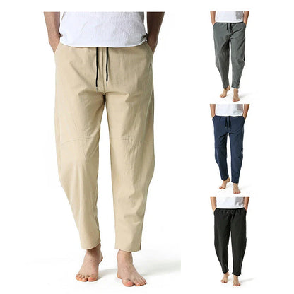 Kiwi-made casual trousers in a linen-cotton blend, featuring a relaxed, straight-leg fit and a variety of classic Kiwi colours.