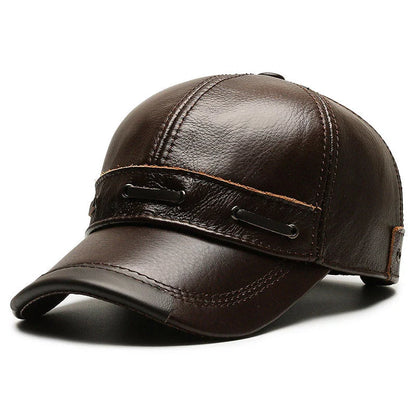 A classic retro-inspired peaked cap made from premium cowhide, providing windproof and thermal protection for Kiwi men.