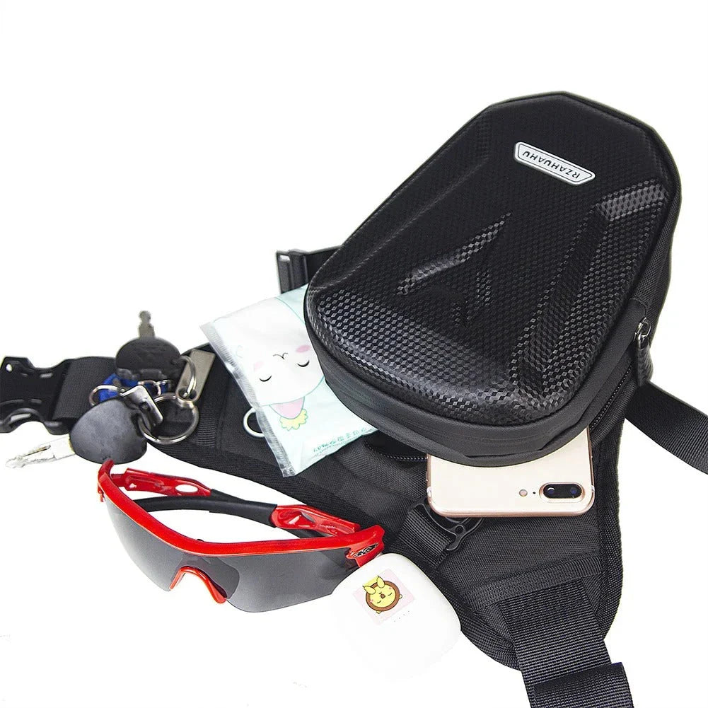 Waterproof motorcycle leg bag with adjustable design for secure storage and organization during rides