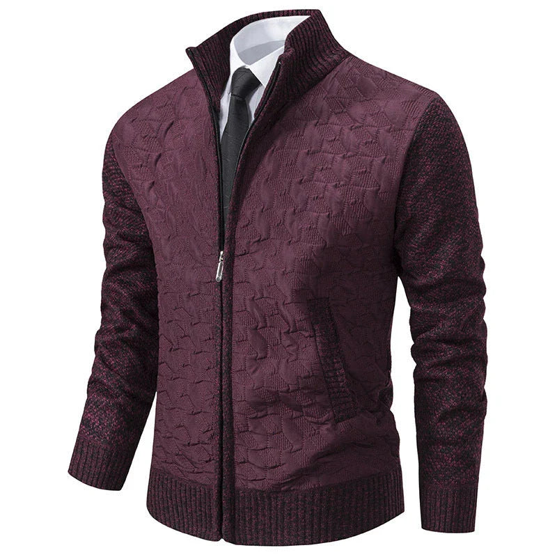 Premium winter jacket in slim-fit design with stand-up collar and long sleeves made of high-quality chenille fabric