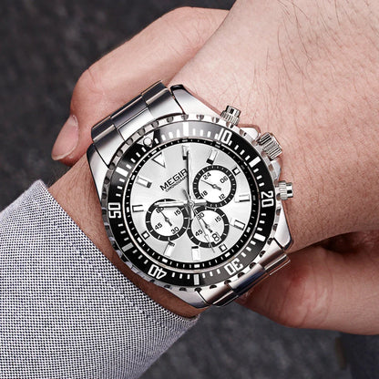 Stainless steel chronograph watch with a luminous dial, calendar, and three-pin chronograph functions for the active Kiwi lifestyle