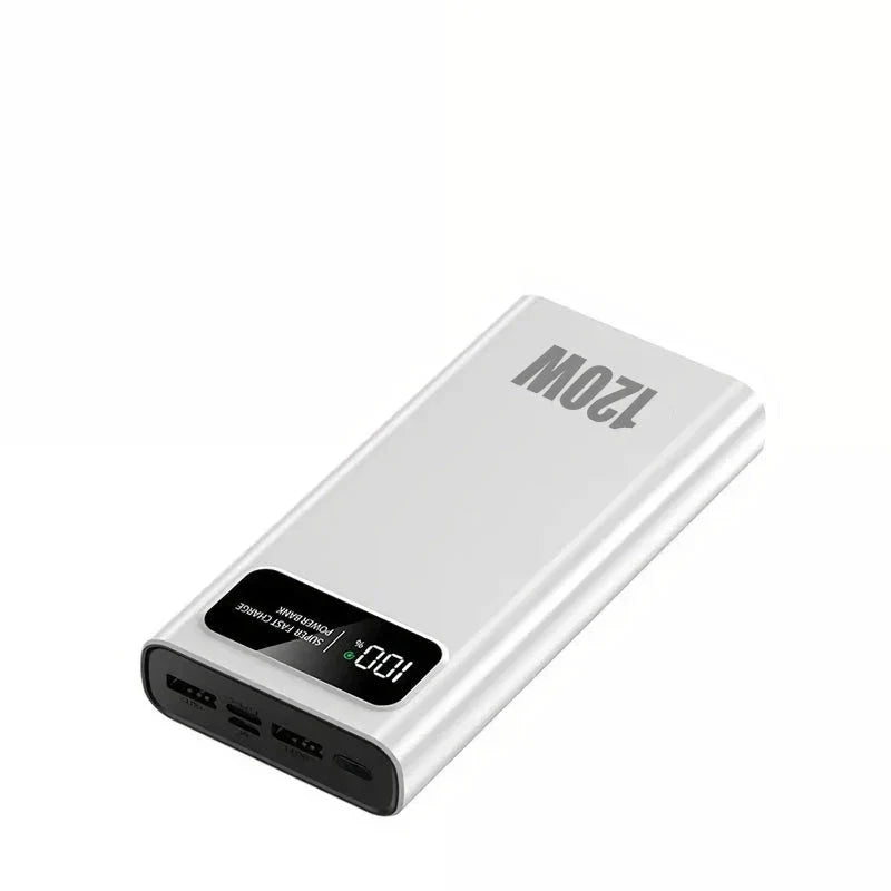 A high-capacity, fast-charging power bank with a digital display for monitoring battery levels