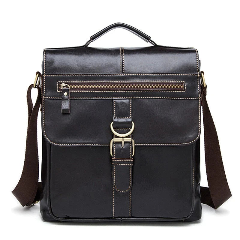 Premium retro-style messenger bag made from durable New Zealand cowhide with versatile interior organization and hands-free single strap design.