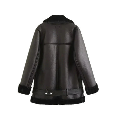 A stylish women's leather jacket with a trendy belt detail, designed for versatile wear in New Zealand.