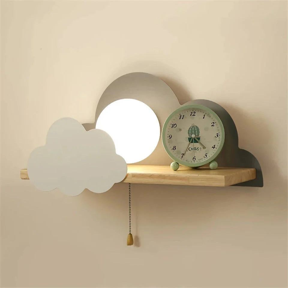 Whimsical cloud and moon-shaped wall lamp with a pull switch for easy operation, perfect for adding a touch of magic to Kiwi homes.