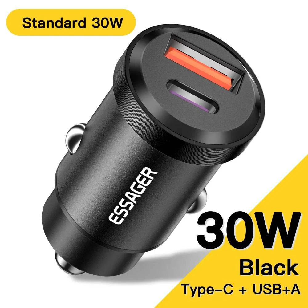 Trendha 45W USB-C Car Charger with Quick Charge 4.0 and dual ports for high-speed charging on the go