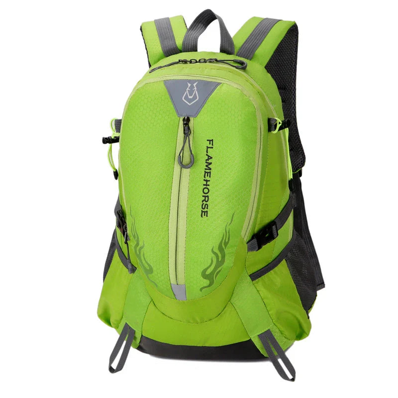 A versatile outdoor backpack made of waterproof nylon, featuring a dedicated laptop compartment, breathable mesh back panel, and adjustable straps for comfort and organization.