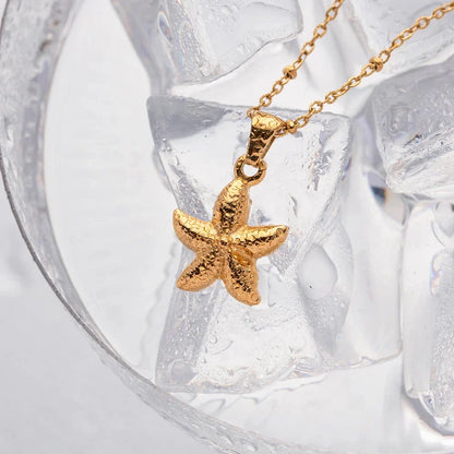 18K gold plated starfish pendant necklace with tarnish-proof stainless steel construction for timeless seaside elegance