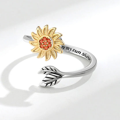 Sunflower-inspired adjustable ring made from premium silver with an electroplated finish