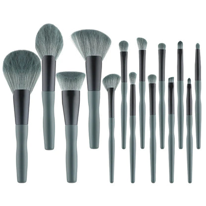 14-piece makeup brush set with banana-shaped wooden handles and premium silk nylon bristles for flawless makeup application