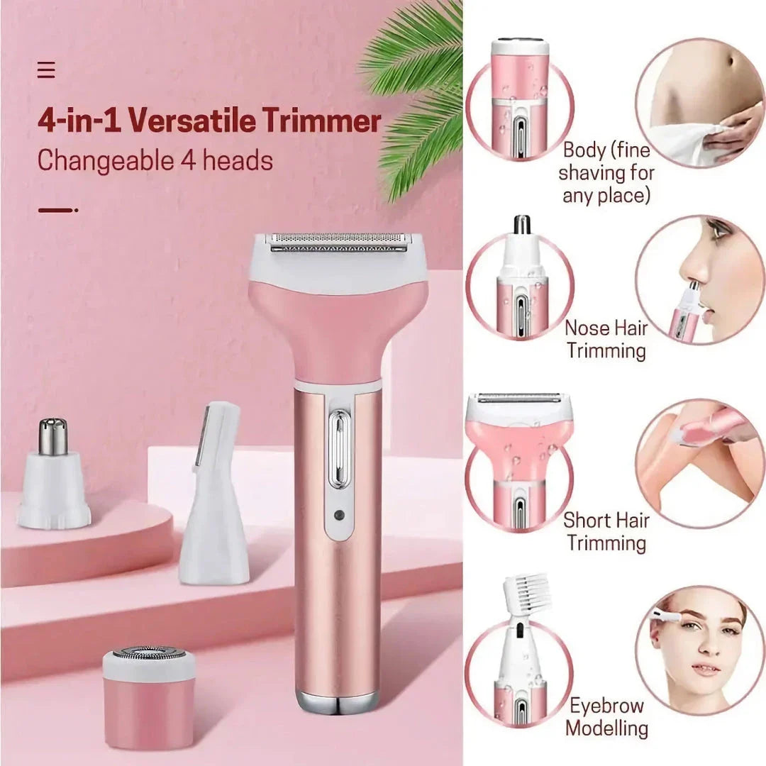 4-in-1 Electric Lady Shaver with interchangeable heads for versatile grooming