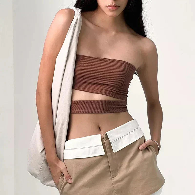 Summer Chic Hollow Out Crop Top in white, featuring a unique hollow-out design and slash-neck style for a stylish, comfortable fit.