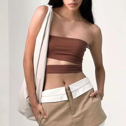 Summer Chic Hollow Out Crop Top in white, featuring a unique hollow-out design and slash-neck style for a stylish, comfortable fit.