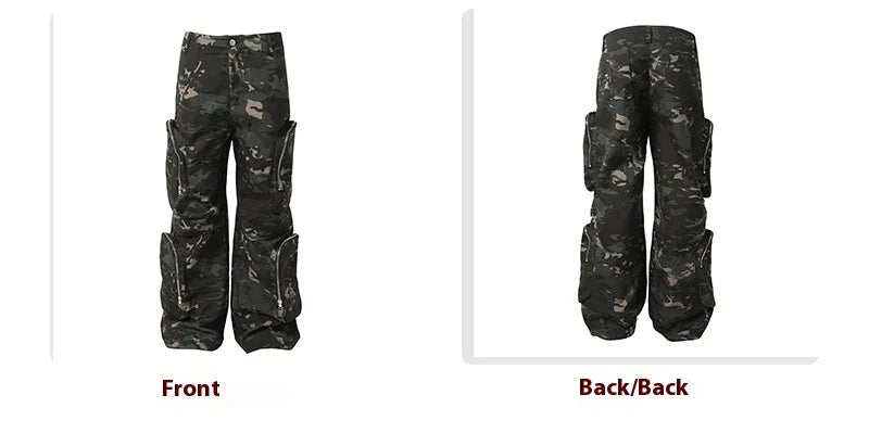 Kiwi-friendly camouflage trousers with multiple pockets for convenient storage and a relaxed wide-leg silhouette for all-day comfort.