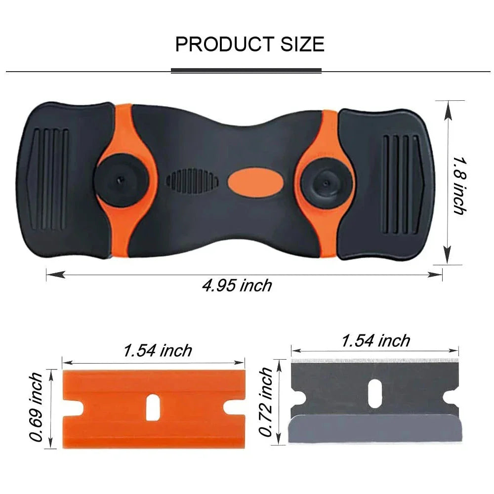 Multi-purpose razor scraper tool with ceramic blades for scratch-free cleaning on glass, vinyl, and other surfaces