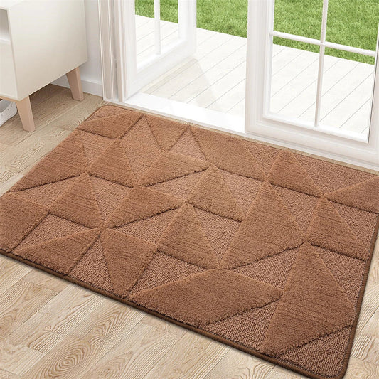 Modern geometric non-slip microfiber door mat in various sizes and colors, perfect for Kiwi homes to capture dirt, moisture, and debris.