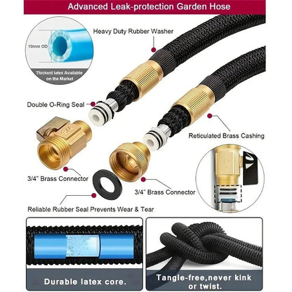 Versatile Expandable Garden Hose with Adjustable Sprinkler Head for Kiwi Yards and Outdoor Cleaning