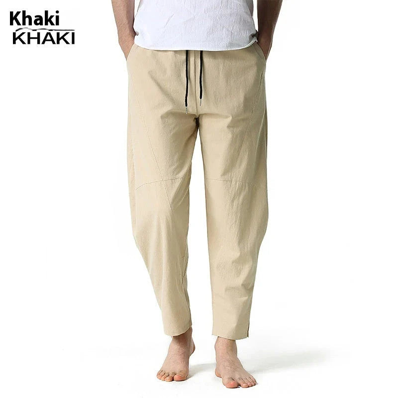 Kiwi-made casual trousers in a linen-cotton blend, featuring a relaxed, straight-leg fit and a variety of classic Kiwi colours.