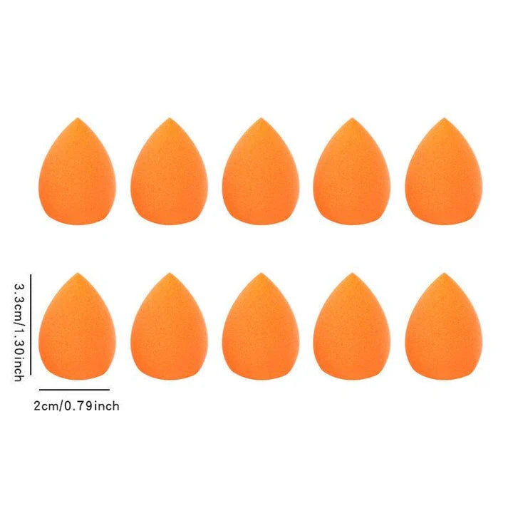 Set of 10 mini makeup sponges in orange color for flawless foundation, concealer, and powder application