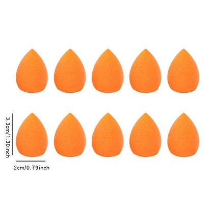 Set of 10 mini makeup sponges in orange color for flawless foundation, concealer, and powder application