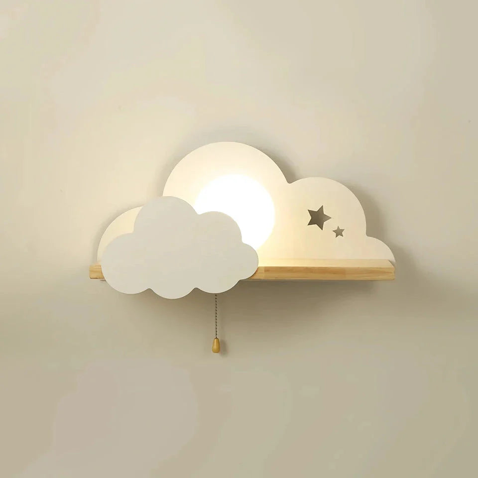 Whimsical cloud and moon-shaped wall lamp with a pull switch for easy operation, perfect for adding a touch of magic to Kiwi homes.