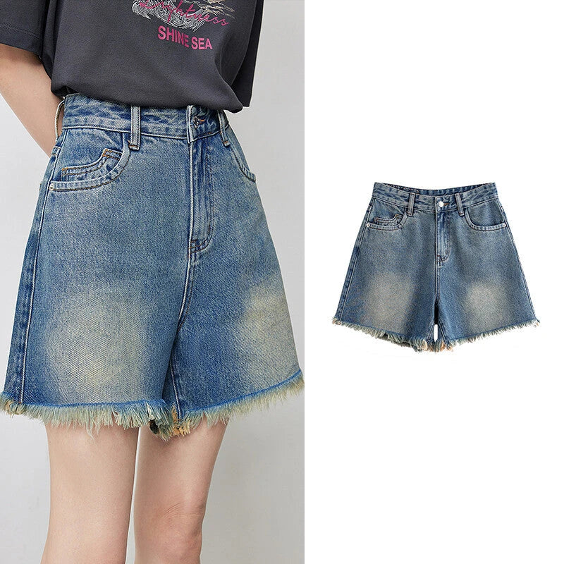 Premium high-waisted denim shorts with playful tassel detailing, perfect for summer outings in New Zealand