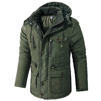 A warm, fleece-lined puffer coat in a variety of colors, designed for men to stay cozy and protected in the New Zealand winter.