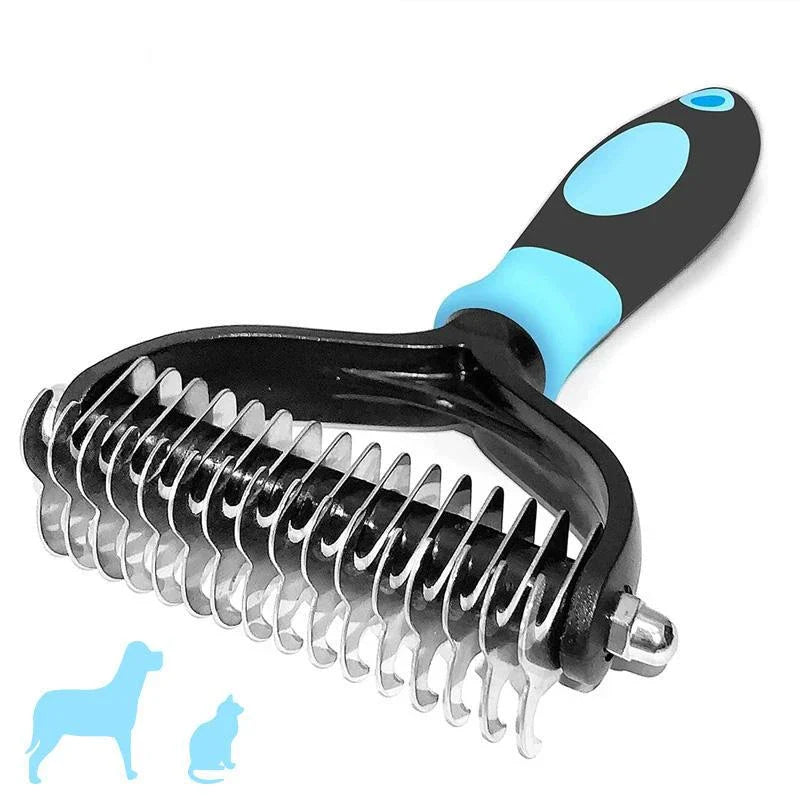 Professional stainless steel dog grooming comb with ergonomic design for removing loose hair, debris, and tangles from your pup's coat