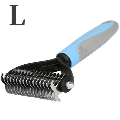 Professional stainless steel dog grooming comb with ergonomic design for removing loose hair, debris, and tangles from your pup's coat