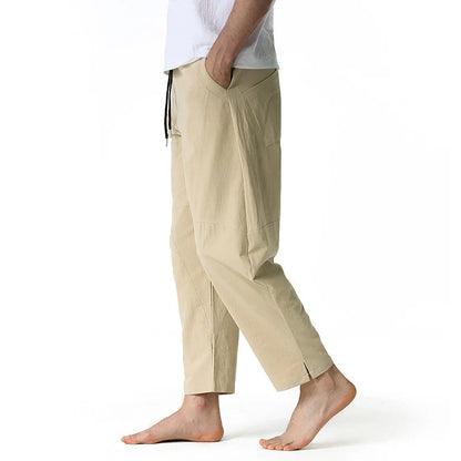 Kiwi-made casual trousers in a linen-cotton blend, featuring a relaxed, straight-leg fit and a variety of classic Kiwi colours.