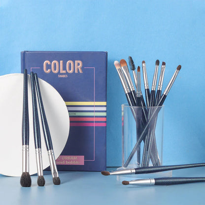 Premium 13-piece eye makeup brush set with a blend of natural and synthetic bristles for precise application of powders, liquids, and creams.