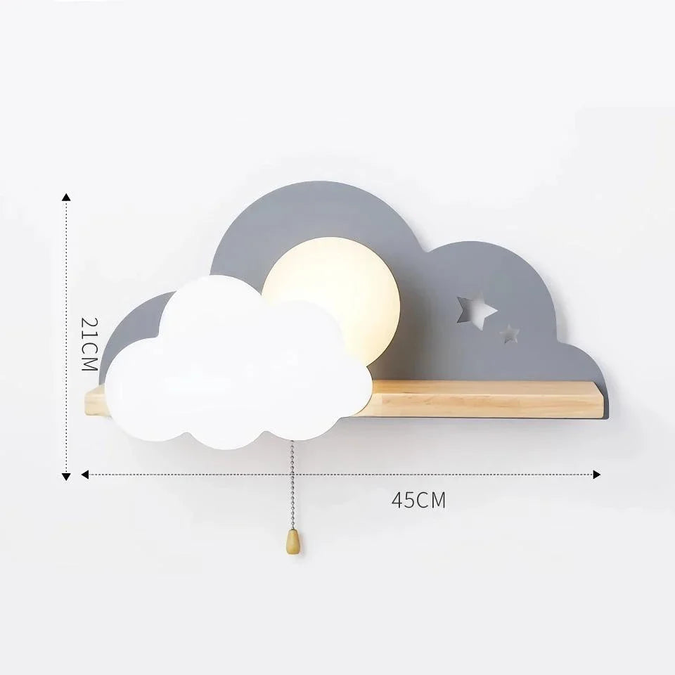 Whimsical cloud and moon-shaped wall lamp with a pull switch for easy operation, perfect for adding a touch of magic to Kiwi homes.