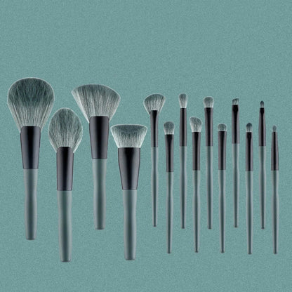 14-piece makeup brush set with banana-shaped wooden handles and premium silk nylon bristles for flawless makeup application