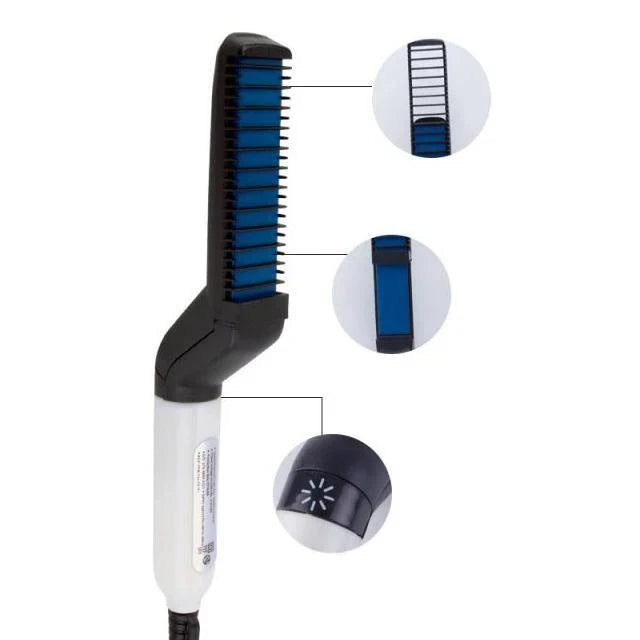 Multifunctional Hair Styler Brush for versatile hair and beard grooming, with heat settings, illuminated power indicator, and ergonomic design