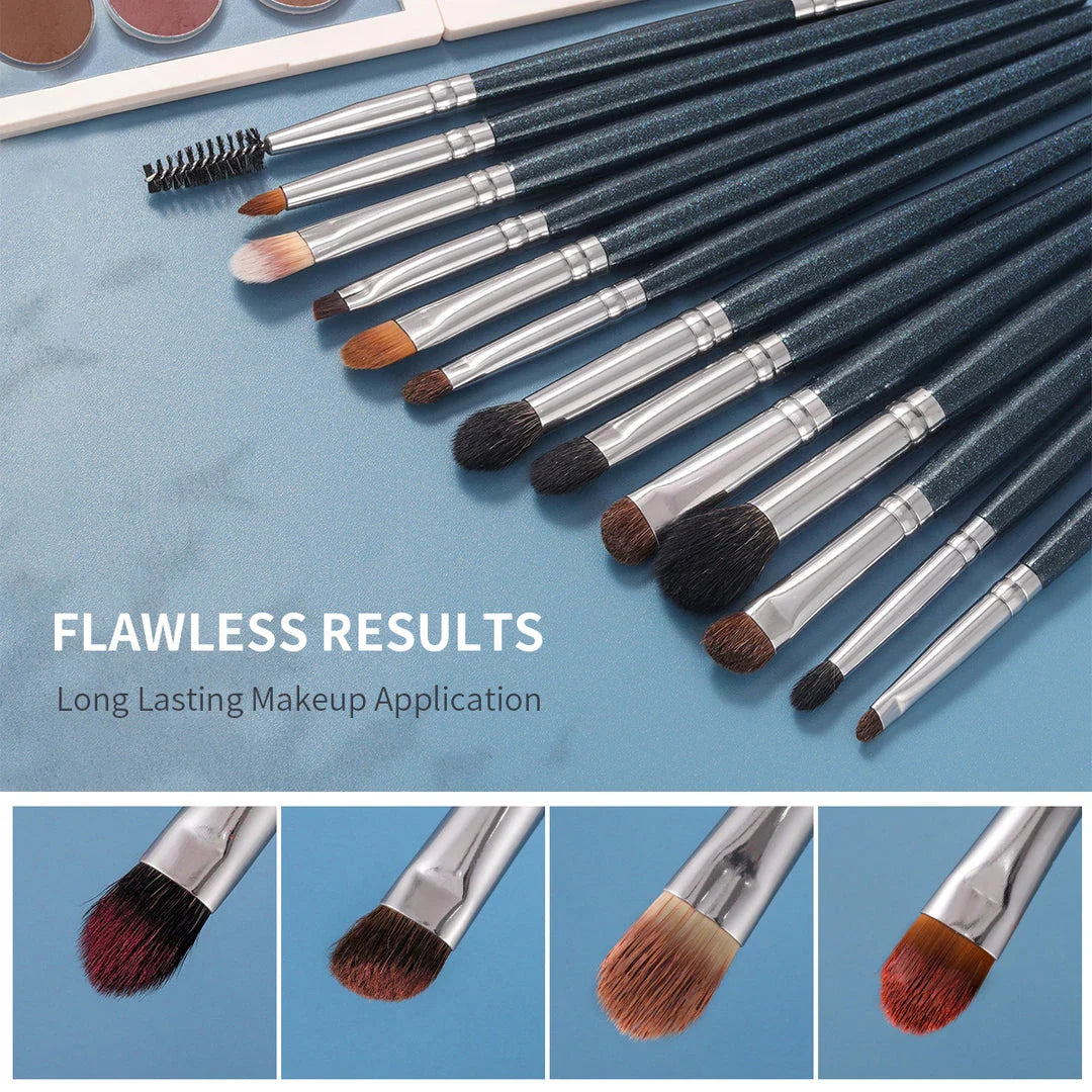 Premium 13-piece eye makeup brush set with a blend of natural and synthetic bristles for precise application of powders, liquids, and creams.