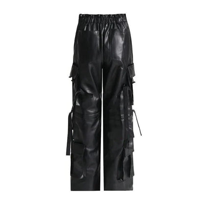 High Waist Solid Patchwork Leather Cargo Pants for the modern Kiwi woman