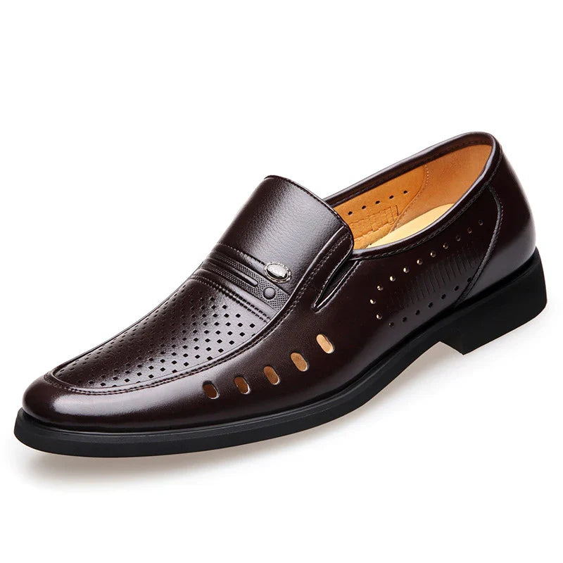 Stylish Kiwi men's business shoes with breathable hollow design and cushioned comfort